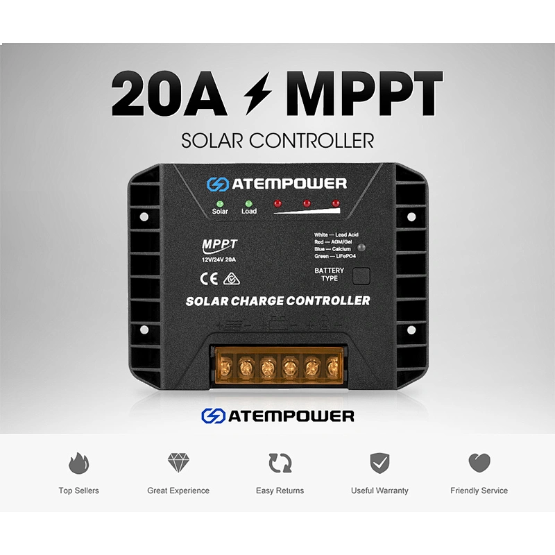 ATEM POWER 12V 24V 20A Solar Charge Controller MPPT Solar Panel Regulator Battery Charger Controller